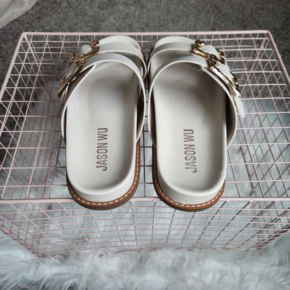 Jason Wu Cream Sandals with Gold Accents - Picture 2 of 7